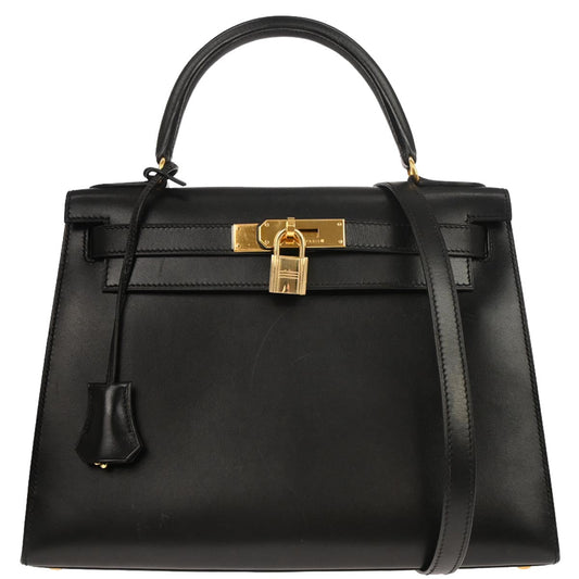 Hermes Black Box Calf Kelly 28 Sellier 2way Shoulder Handbag