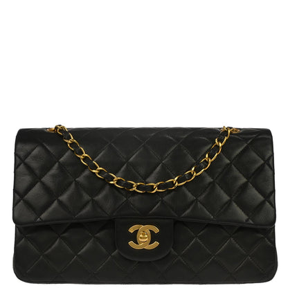 Chanel 1994-1996 Black Lambskin Medium Classic Double Flap Shoulder Bag