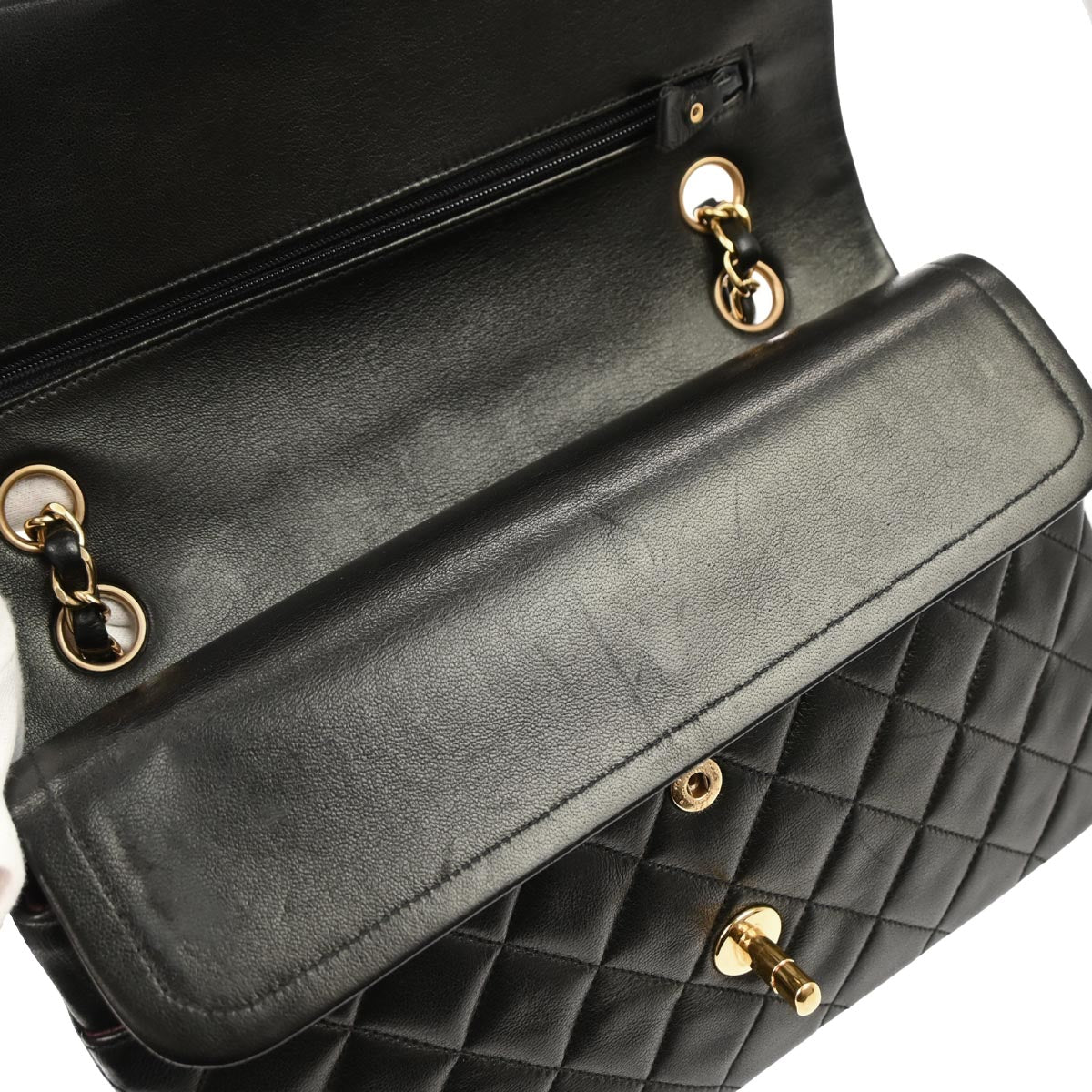 Chanel 1994-1996 Black Lambskin Medium Classic Double Flap Shoulder Bag