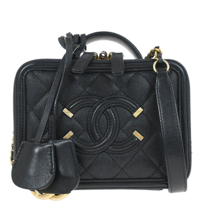 Chanel 2018 Black Caviar Skin CC Filigree 2way Vanity Shoulder Handbag
