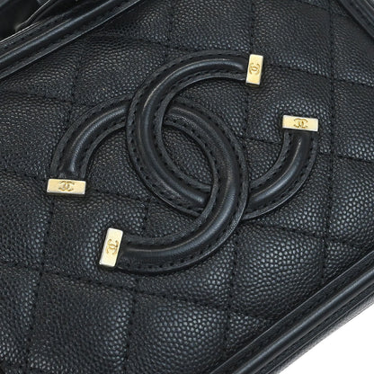 Chanel 2018 Black Caviar Skin CC Filigree 2way Vanity Shoulder Handbag