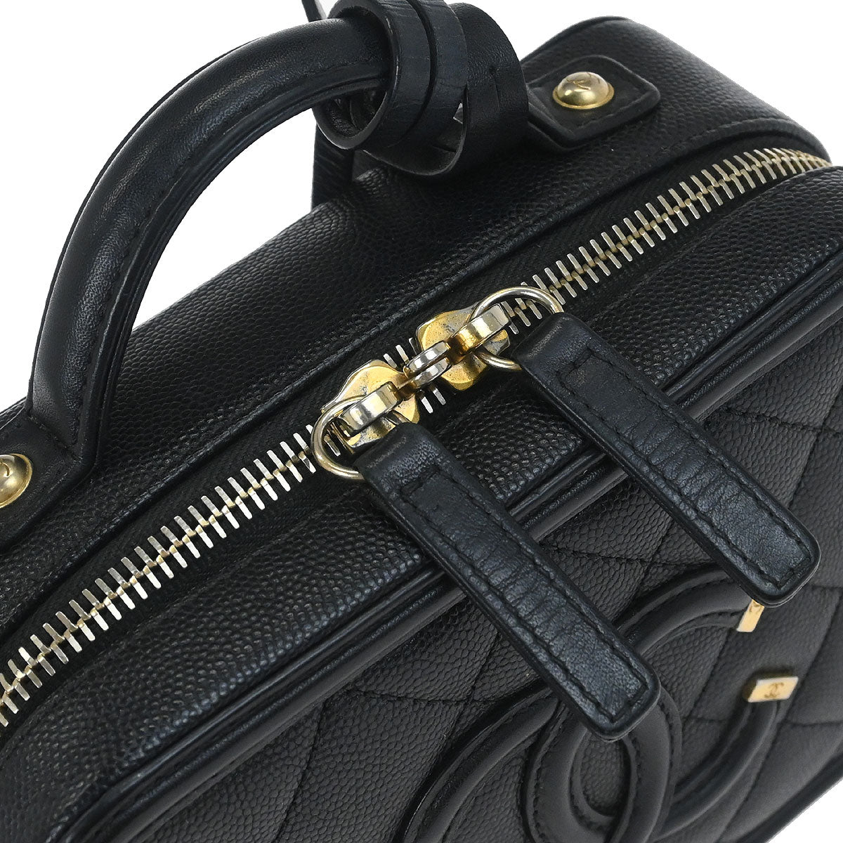 Chanel 2018 Black Caviar Skin CC Filigree 2way Vanity Shoulder Handbag