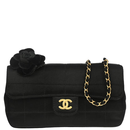 Chanel Black Satin Camelia Single Chain Shoulder Bag