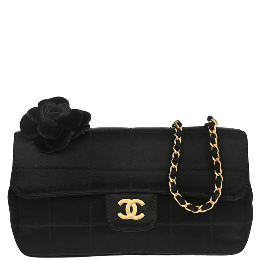 Chanel Black Satin Camelia Single Chain Shoulder Bag