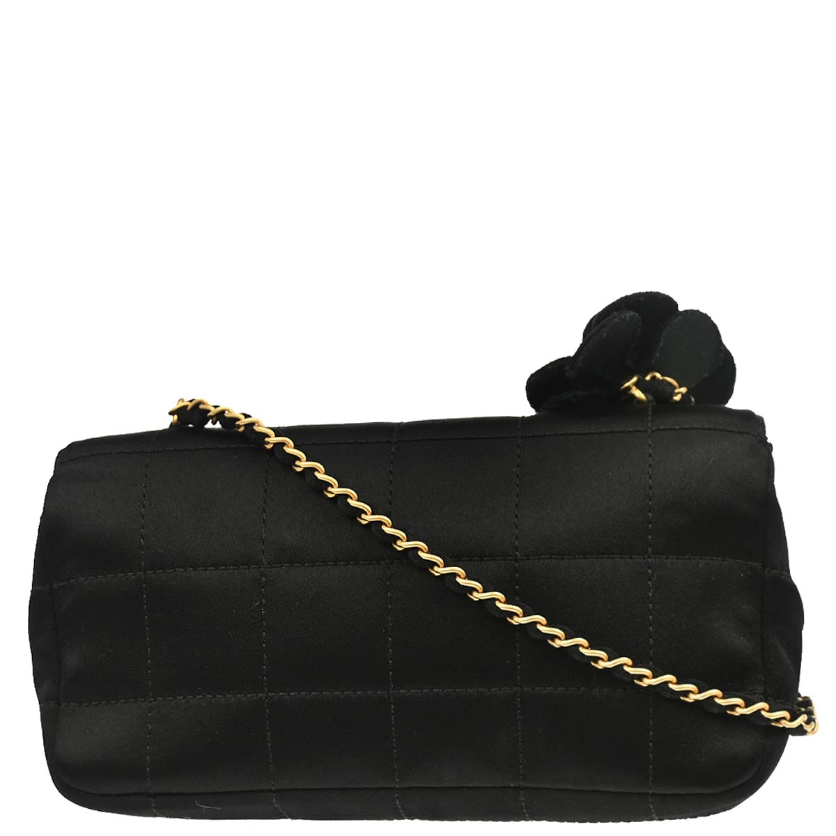 Chanel Black Satin Camelia Single Chain Shoulder Bag