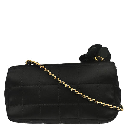 Chanel Black Satin Camelia Single Chain Shoulder Bag