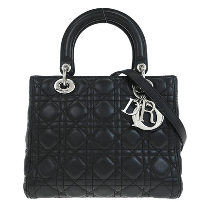 Christian Dior Black Lambskin Lady Dior Cannage 2way Shoulder Handbag