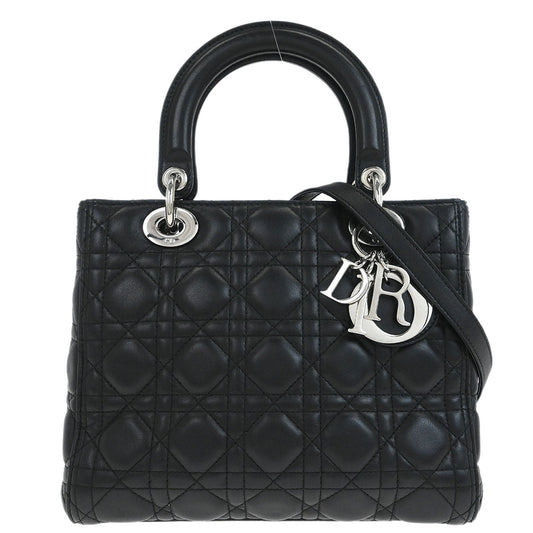 Christian Dior Black Lambskin Lady Dior Cannage 2way Shoulder Handbag