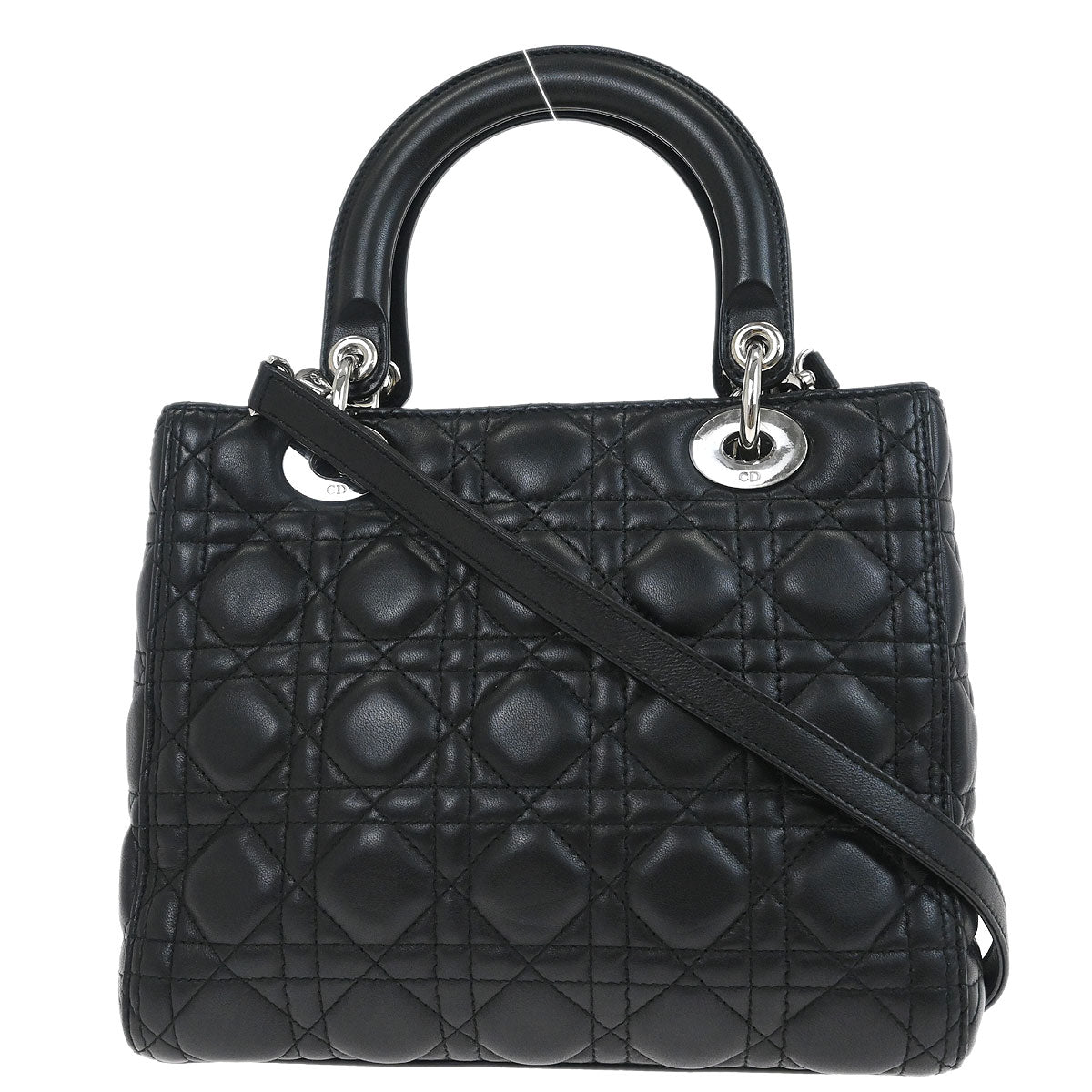 Christian Dior Black Lambskin Lady Dior Cannage 2way Shoulder Handbag