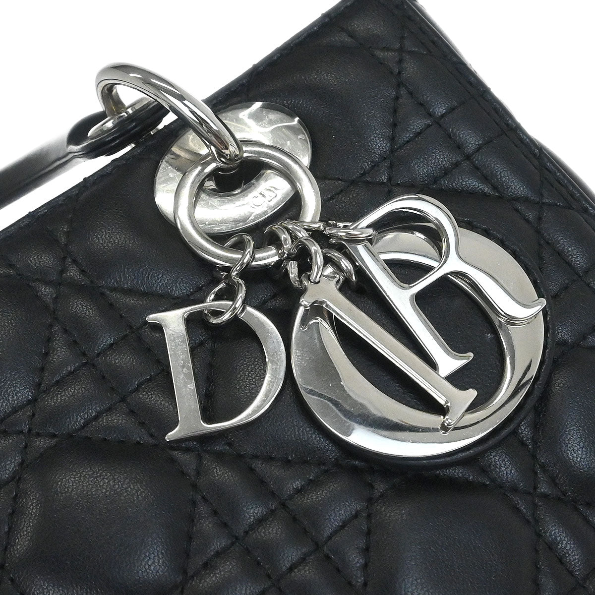 Christian Dior Black Lambskin Lady Dior Cannage 2way Shoulder Handbag