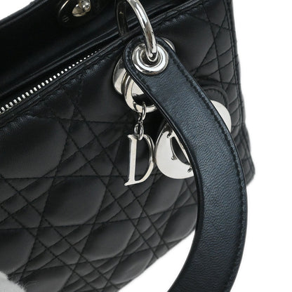 Christian Dior Black Lambskin Lady Dior Cannage 2way Shoulder Handbag