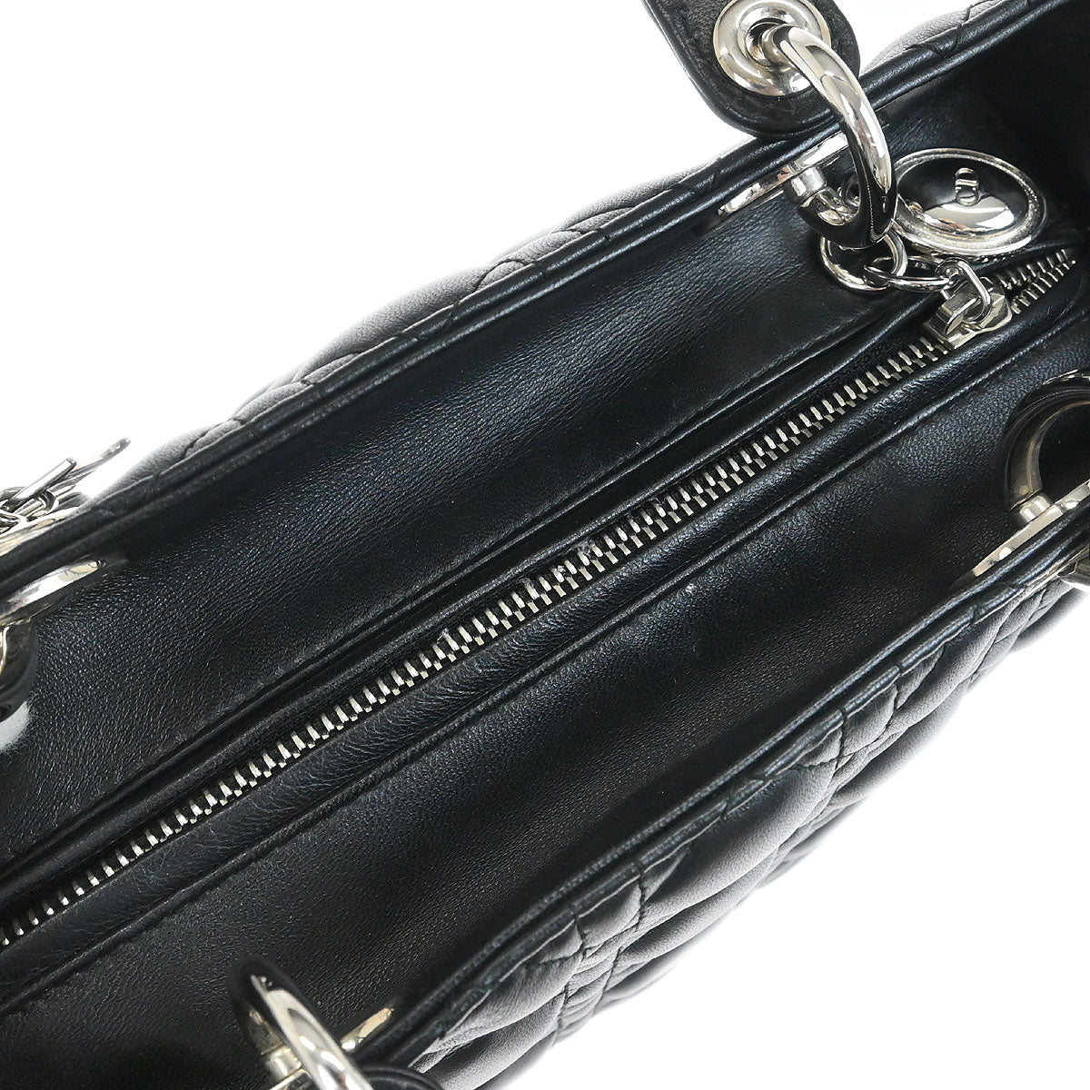 Christian Dior Black Lambskin Lady Dior Cannage 2way Shoulder Handbag