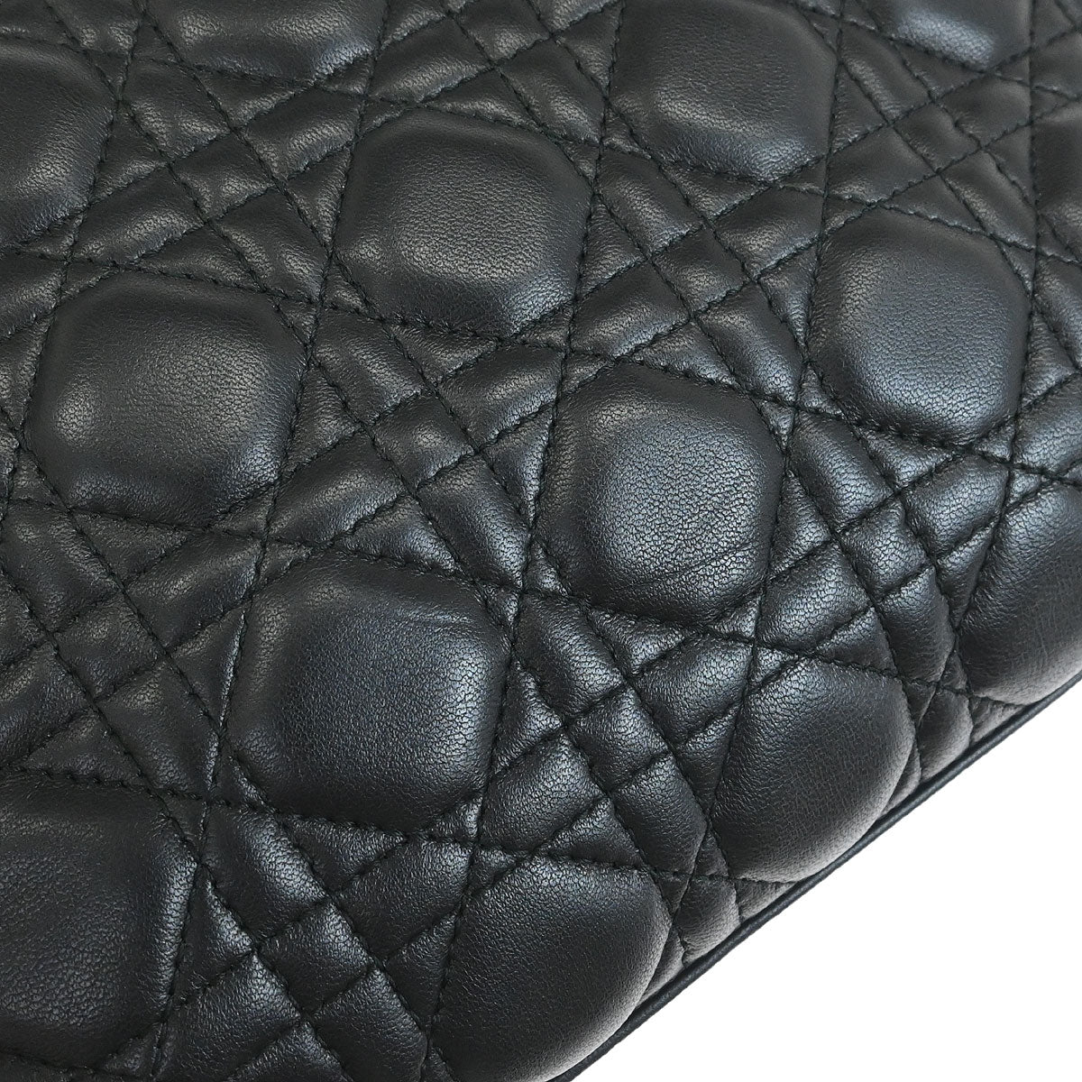 Christian Dior Black Lambskin Lady Dior Cannage 2way Shoulder Handbag