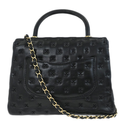 Chanel 2017 Black Lambskin Cross Stitch Coco Handle 2way Shoulder Handbag