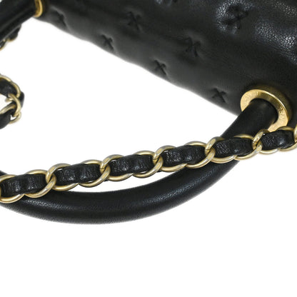 Chanel 2017 Black Lambskin Cross Stitch Coco Handle 2way Shoulder Handbag