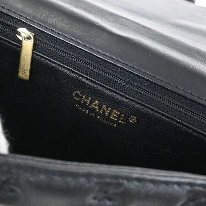 Chanel 2017 Black Lambskin Cross Stitch Coco Handle 2way Shoulder Handbag