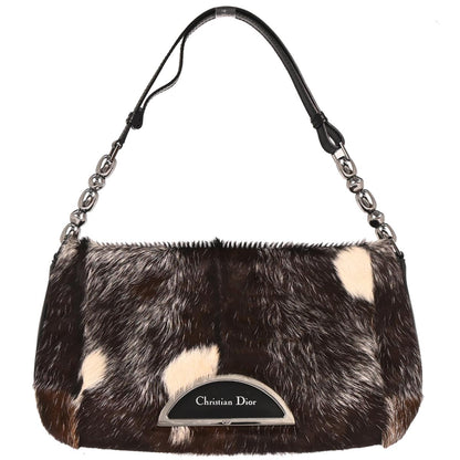 Christian Dior Black Brown Fur Malice Handbag