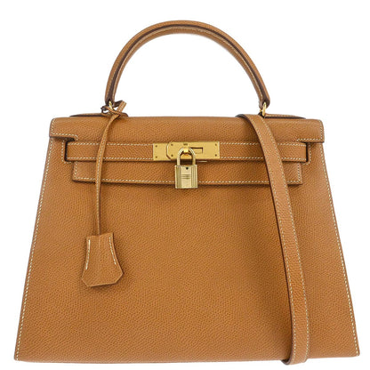 Hermes Natural Courchevel Kelly 28 Sellier 2way Shoulder Handbag
