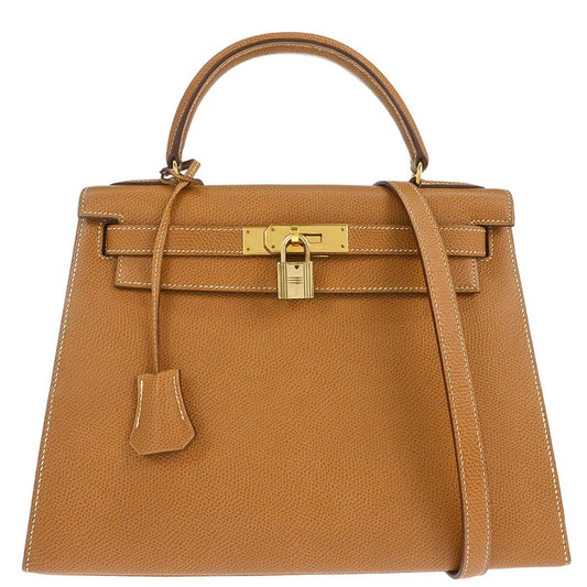 Hermes Natural Courchevel Kelly 28 Sellier 2way Shoulder Handbag