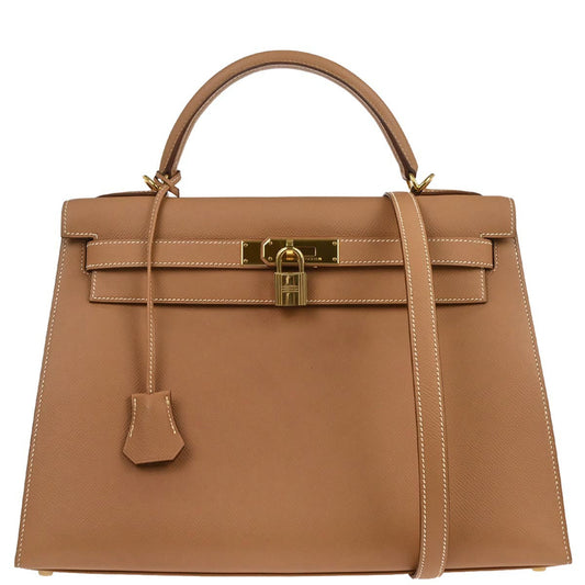 Hermes Natural Courchevel Kelly 32 Sellier 2way Shoulder Handbag