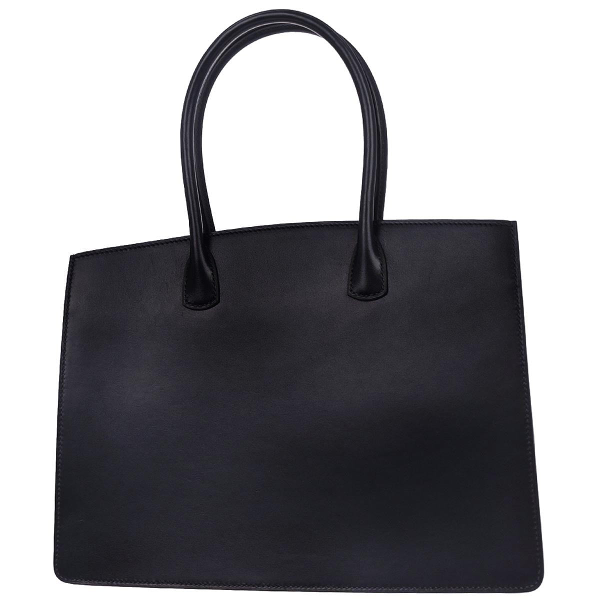 Hermes Navy Box Calf White Bus PM Tote Bag