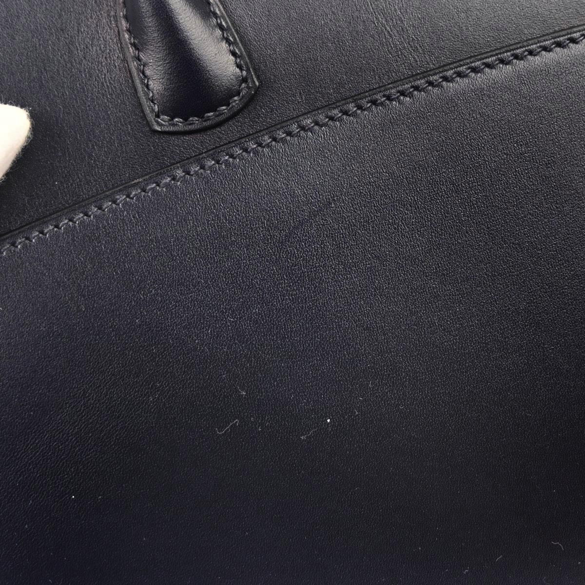 Hermes Navy Box Calf White Bus PM Tote Bag