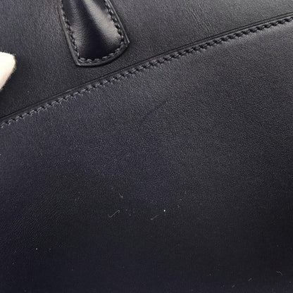 Hermes Navy Box Calf White Bus PM Tote Bag