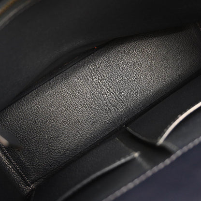 Hermes Navy Box Calf White Bus PM Tote Bag