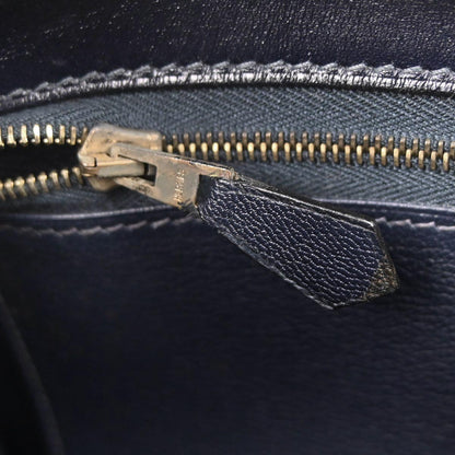 Hermes Navy Box Calf White Bus PM Tote Bag