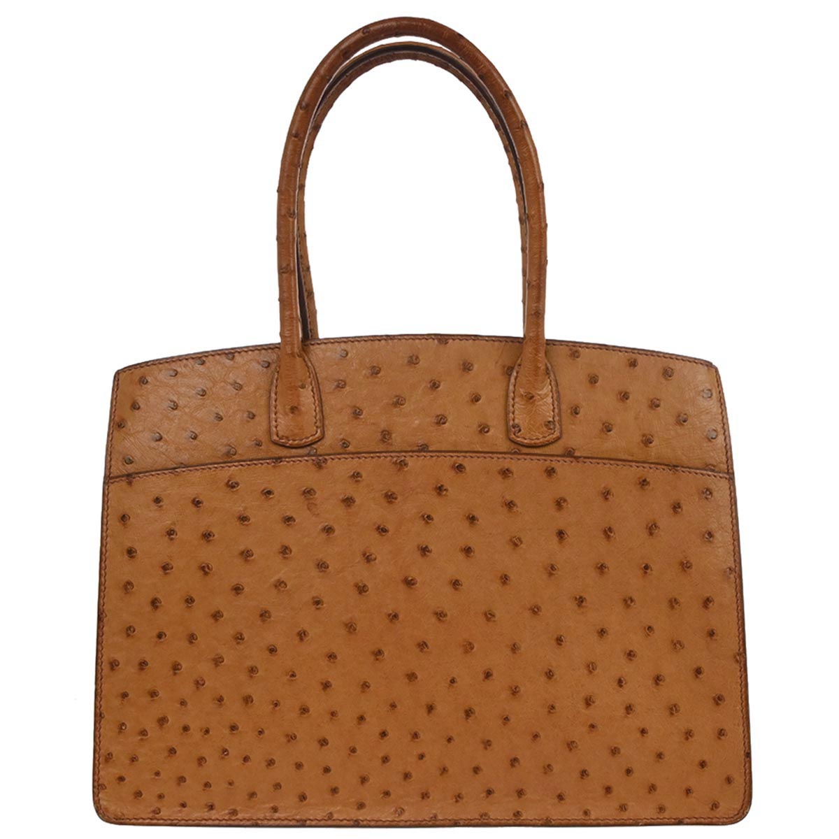Hermes * Chestnut Ostrich White Bus PM Tote Bag