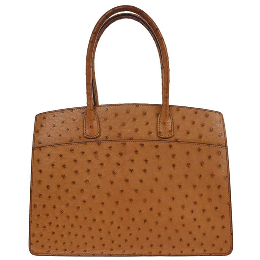 Hermes * Chestnut Ostrich White Bus PM Tote Bag