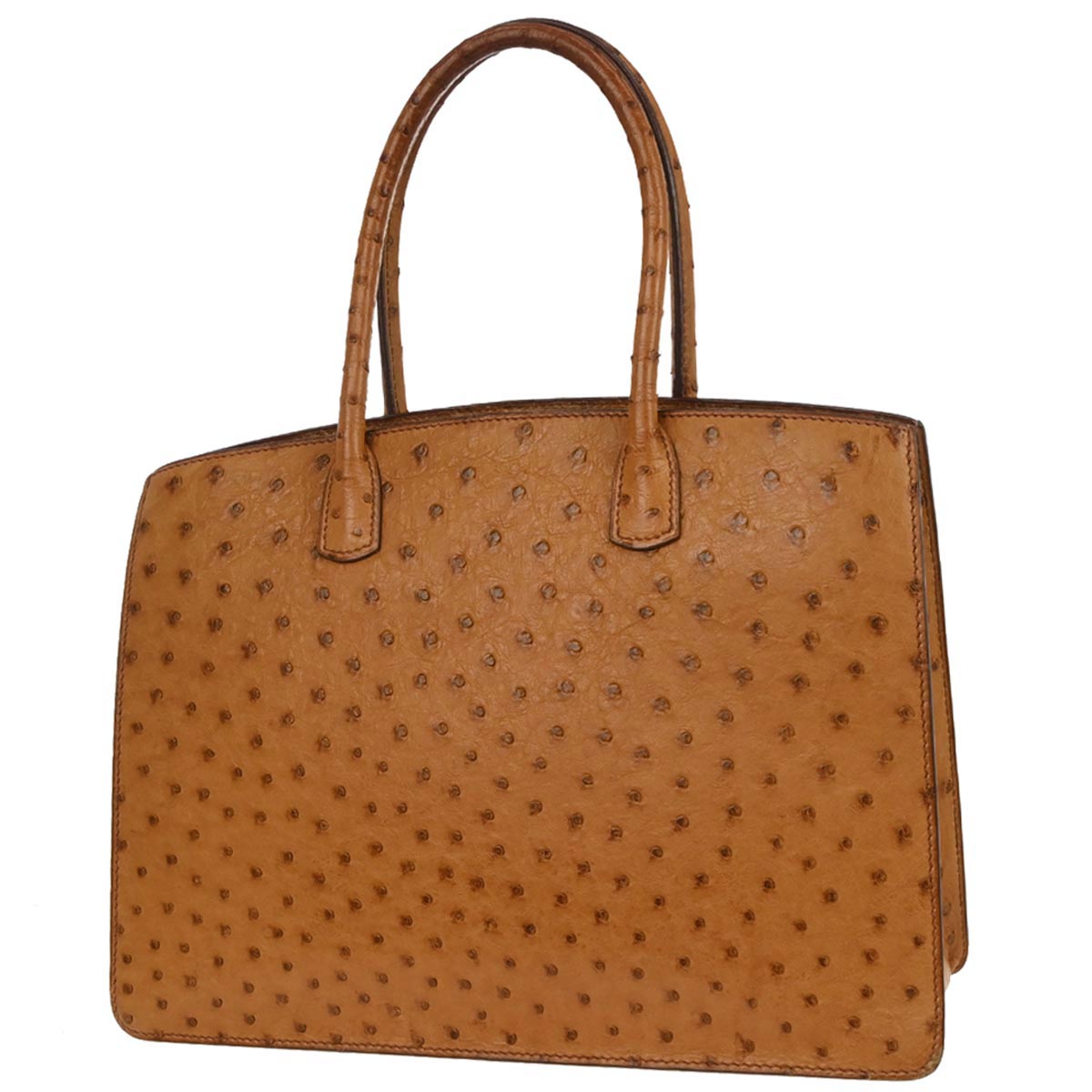 Hermes * Chestnut Ostrich White Bus PM Tote Bag