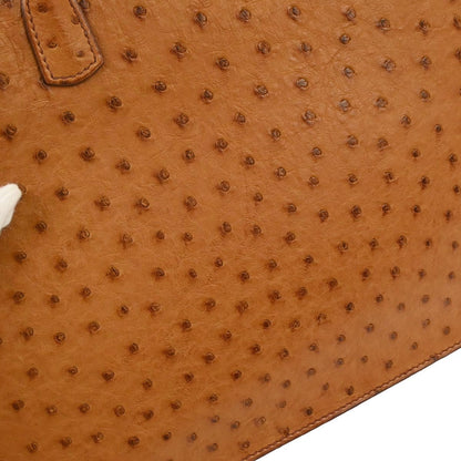 Hermes * Chestnut Ostrich White Bus PM Tote Bag