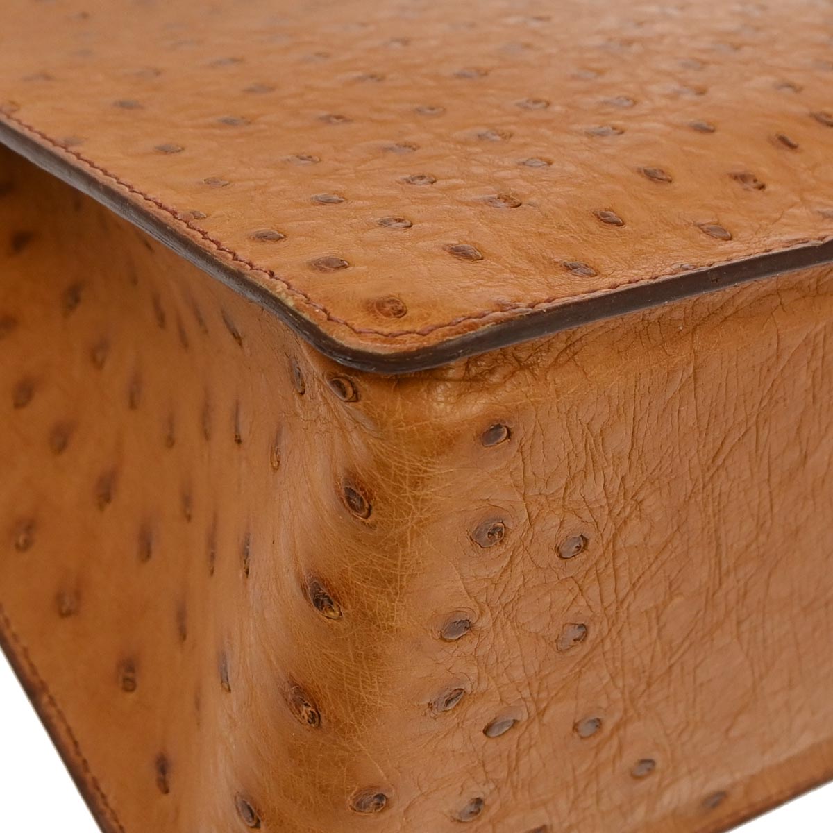 Hermes * Chestnut Ostrich White Bus PM Tote Bag