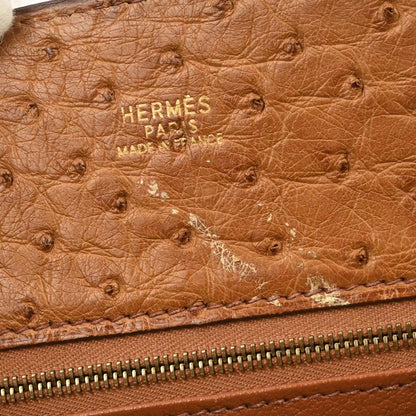 Hermes * Chestnut Ostrich White Bus PM Tote Bag