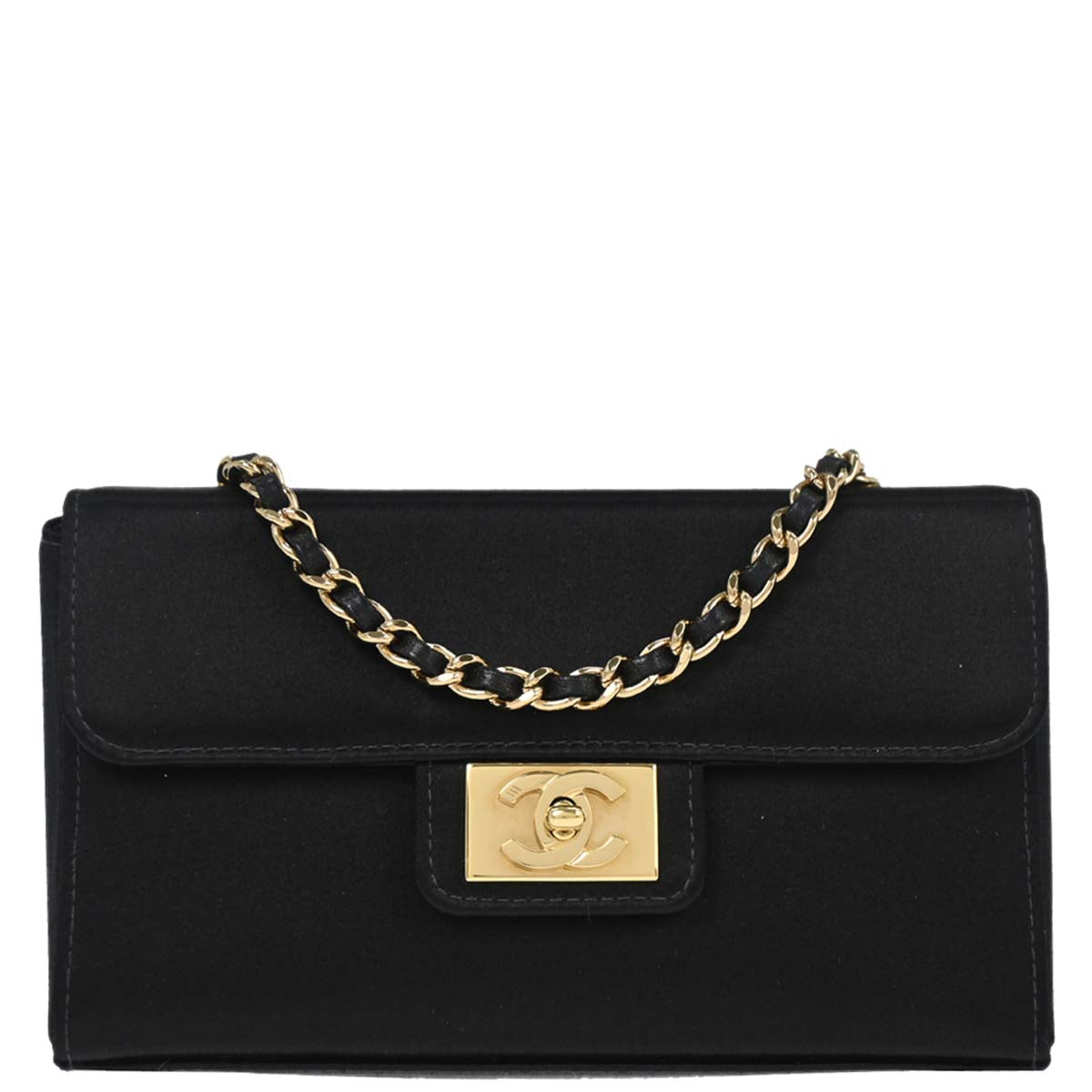 Chanel 2002-2003 Black Satin Vanity Shoulder Bag