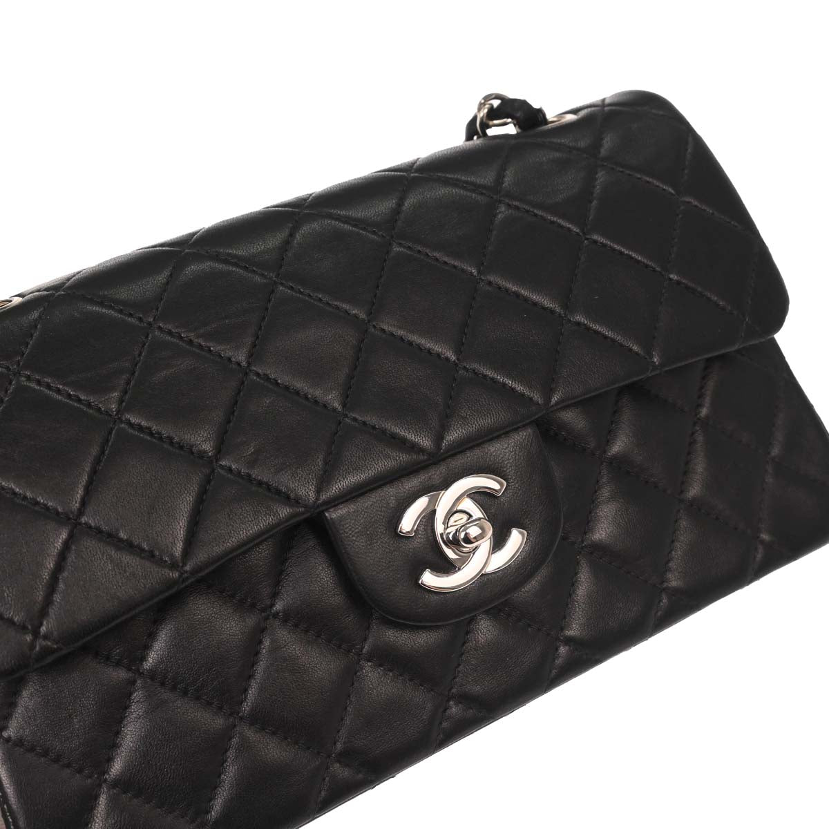 Chanel 2000-2002 Black Lambskin Small Classic Double Flap Shoulder Bag