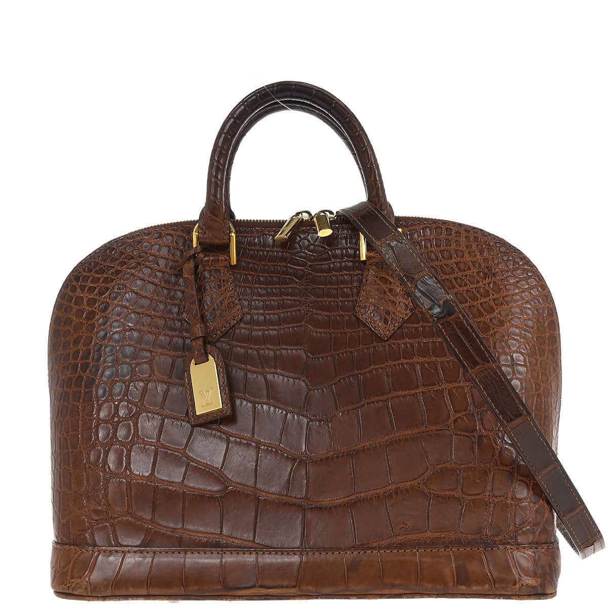 Louis Vuitton * Brown Alligator Alma 2way Shoulder Handbag N90002