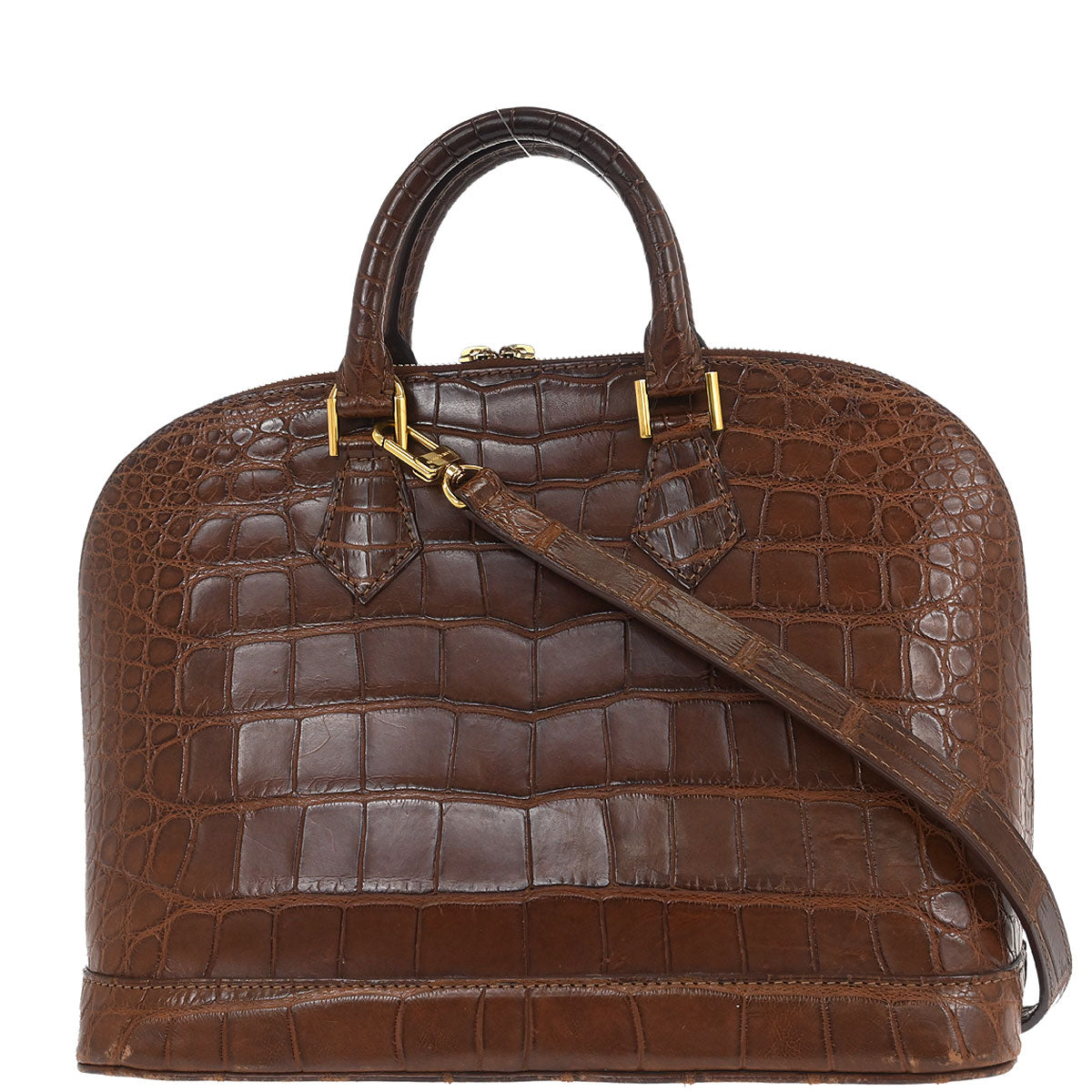 Louis Vuitton * Brown Alligator Alma 2way Shoulder Handbag N90002