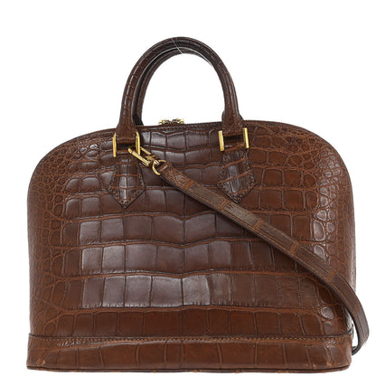 Louis Vuitton * Brown Alligator Alma 2way Shoulder Handbag N90002