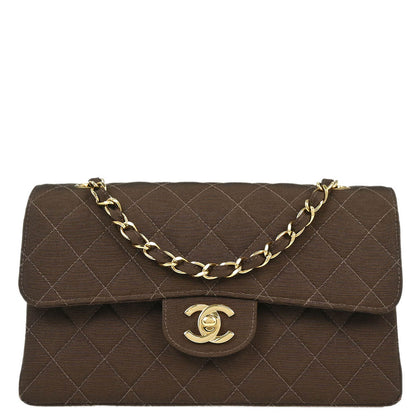 Chanel 1997-1999 Brown Canvas Small Classic Double Flap Shoulder Bag