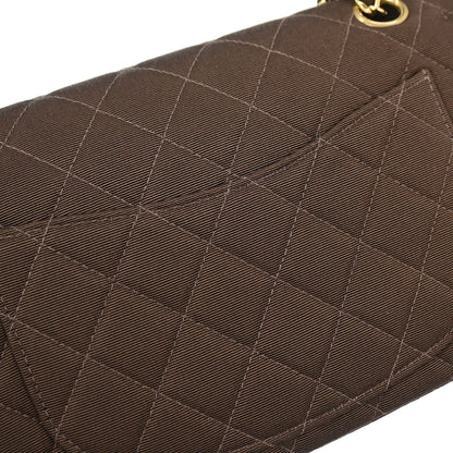 Chanel 1997-1999 Brown Canvas Small Classic Double Flap Shoulder Bag