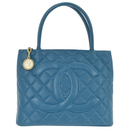Chanel 2002-2003 Blue Caviar Skin Medallion Tote Handbag