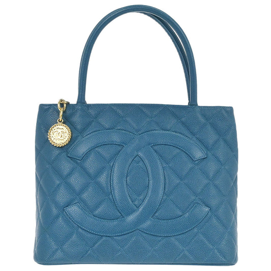 Chanel 2002-2003 Blue Caviar Skin Medallion Tote Handbag