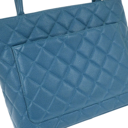 Chanel 2002-2003 Blue Caviar Skin Medallion Tote Handbag