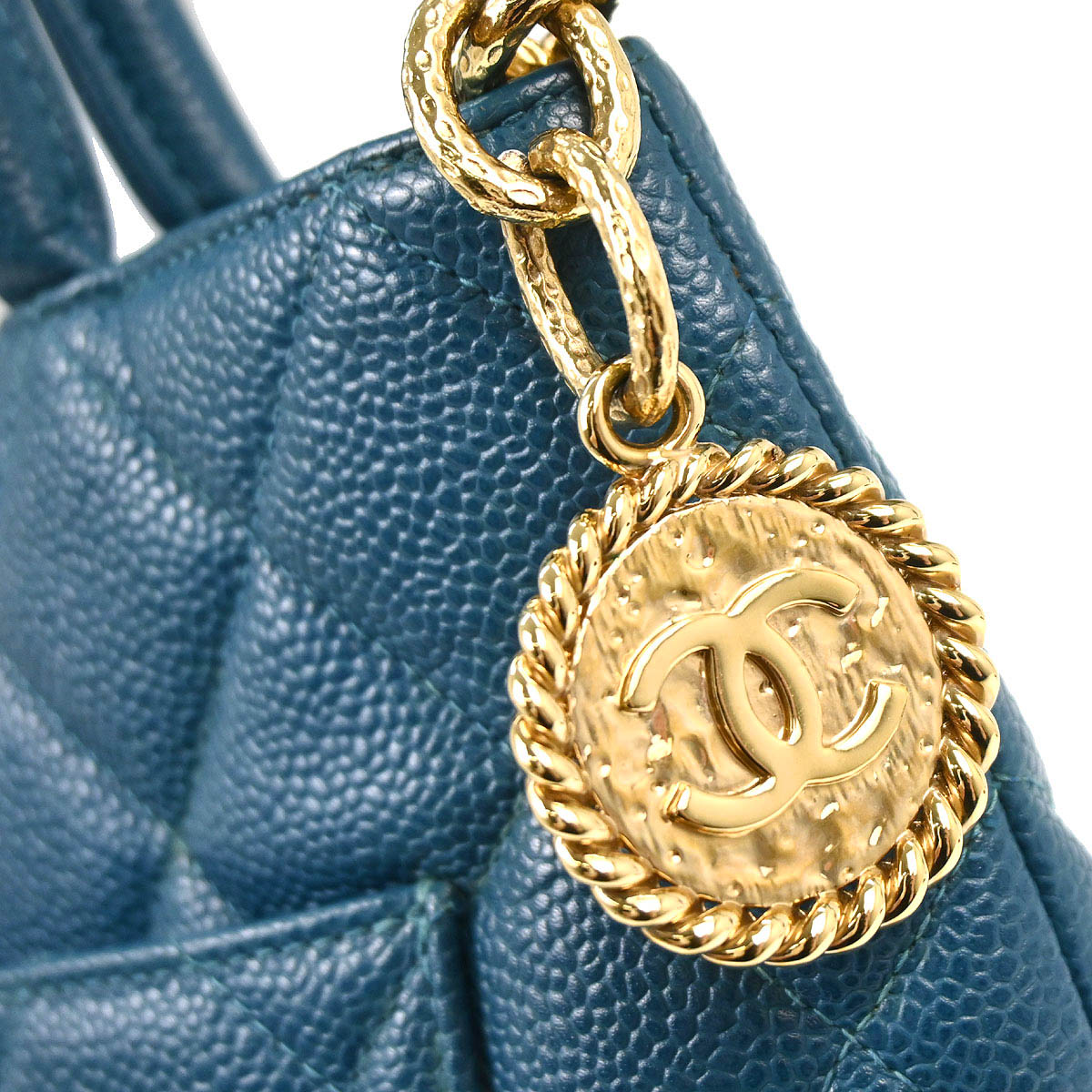 Chanel 2002-2003 Blue Caviar Skin Medallion Tote Handbag
