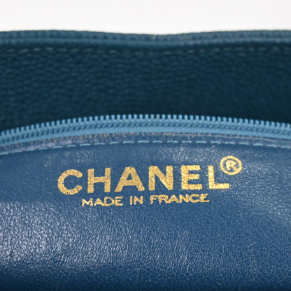 Chanel 2002-2003 Blue Caviar Skin Medallion Tote Handbag