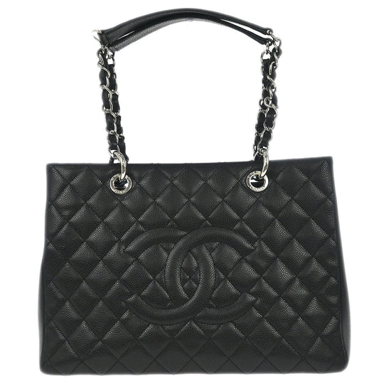 Chanel 2013-2014 Black Caviar Skin Grand Shopping Tote GST Chain Handbag