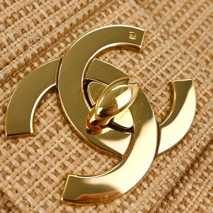 Chanel 2000-2002 Beige Straw Briefcase Business Handbag