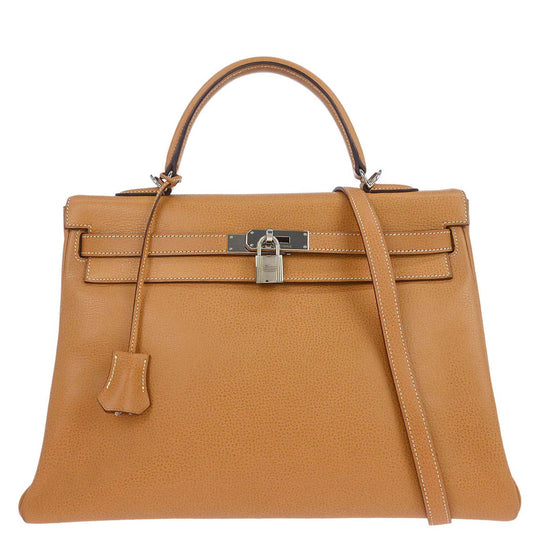 Hermes Natural Vache Liegee Kelly 35 Retourne 2way Shoulder Handbag